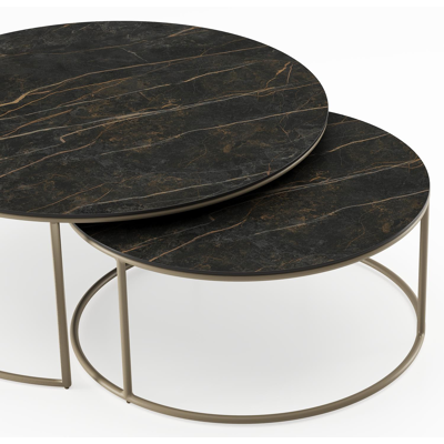 Fano set van 2 loungetafels rond in beige aluminium en volkeramiek Black Obsession - Dia. 85 x H 35 cm