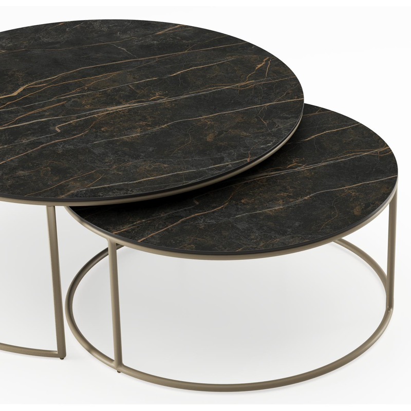 Fano set van 2 loungetafels rond in beige aluminium en volkeramiek Black Obsession - Dia. 85 x H 35 cm