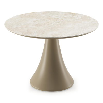 Fano low dining loungetafel rond in beige aluminium en volkeramiek Rapolano - Dia. 85 x H 55 cm