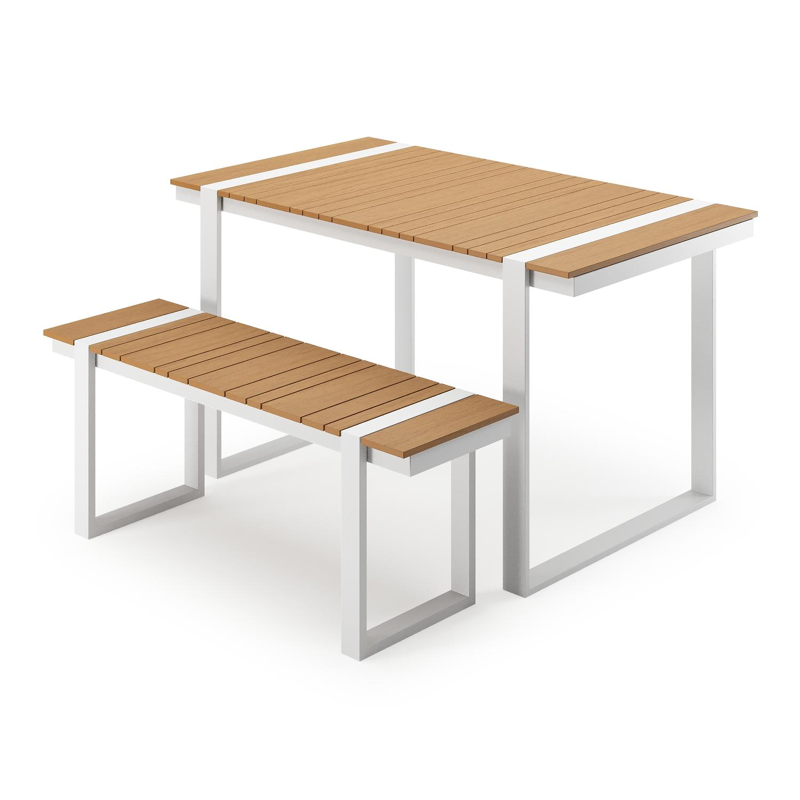 Merida loungetafel en bank in wit aluminium en polywood - L 123 x B 70 x H 69.5 cm