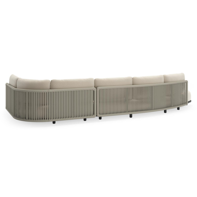 Salon de jardin d'angle Lomano en aluminium noir et corde luxe plate tissée verticalement beige et coussins en all weather cosytica Althea Off White