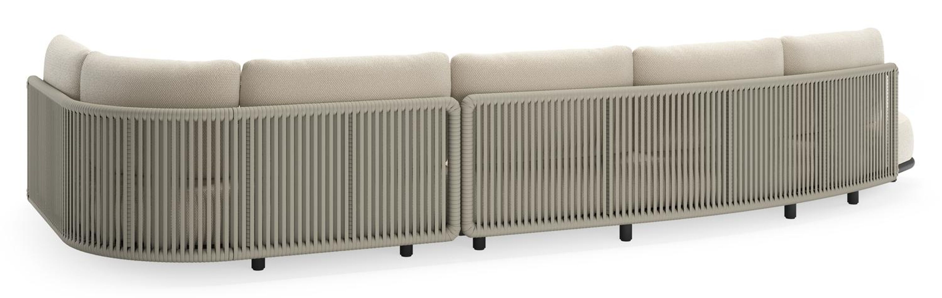 Lomano loungehoek in zwart aluminium en beige verticaal geweven luxe vlakke rope met Althea Off White all weather cosytica
