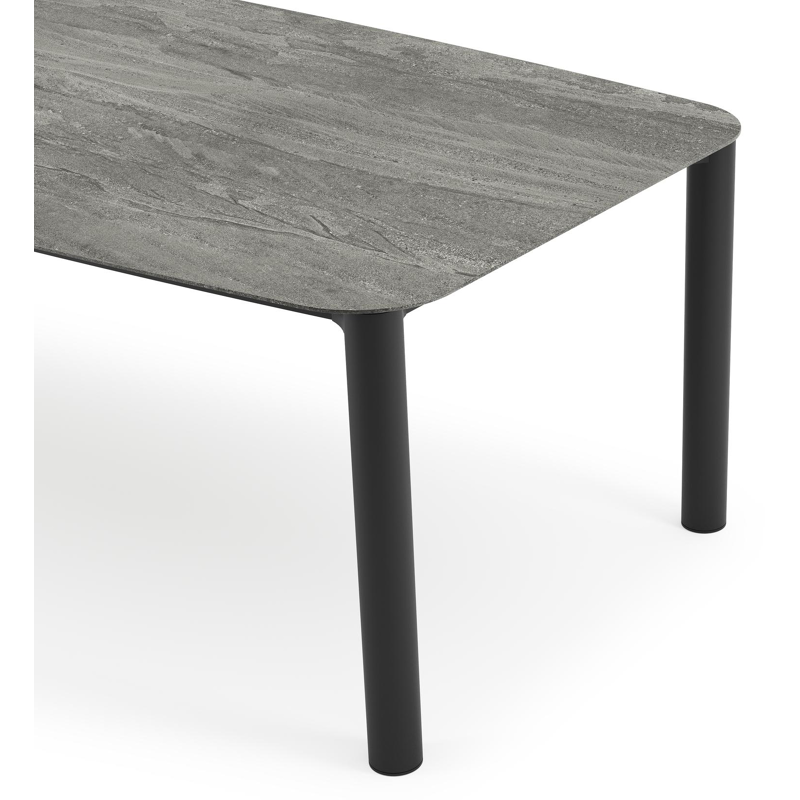 Orso tuintafel bootvorm in zwart aluminium en volkeramiek aspen grey - L 255 x B 115 x H 75 cm