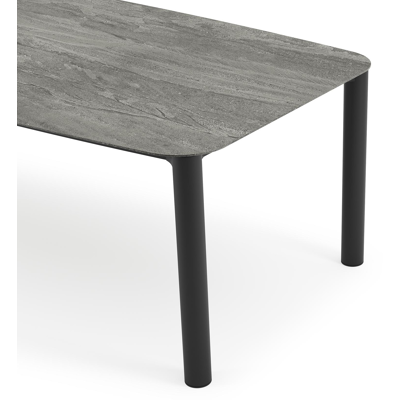 Orso tuintafel bootvorm in zwart aluminium en volkeramiek aspen grey - L 255 x B 115 x H 75 cm