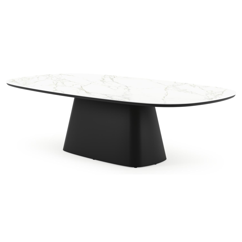 Table de jardin Amico bombo xl en aluminium noir et céramique pleine Calacatta - Lg. 270 x Lrg. 148 x Haut. 74 cm