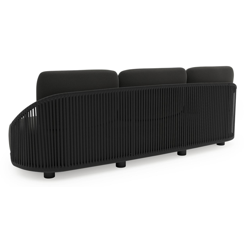 Vadelo loungebank in zwart aluminium en zwart verticaal geweven ronde rope met natte sooty all weather sunbrella® luxe kussen