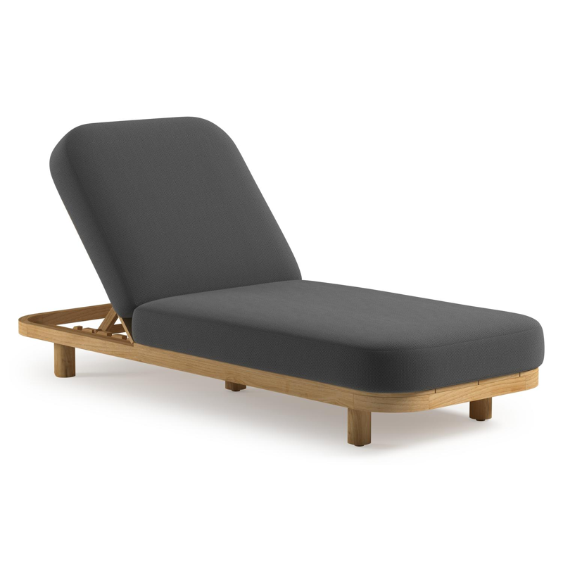 Chaise longue réglable Donato en teck avec All Weather Sunbrella® luxe lopi shadow coussin