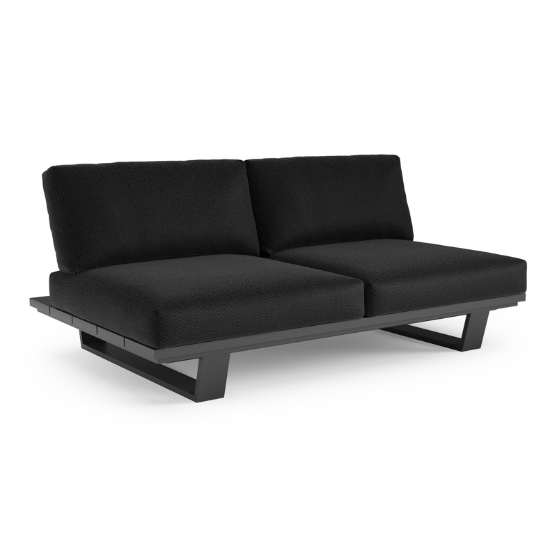 Canapé de jardin Pagino en aluminium noir et coussins en all weather sunbrella® luxe lopi baribal