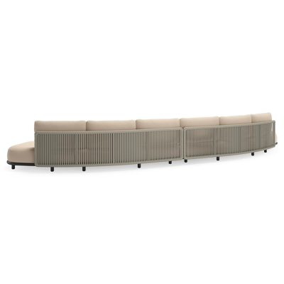 Canapé de jardin Lomano en aluminium noir et corde luxe plate tissée verticalement beige et coussins en all weather sunbrella® luxe Heritage Papyrus