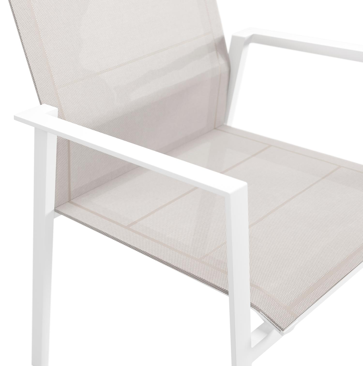 Cirello stapelbare tuinstoel in wit aluminium en beige textilene