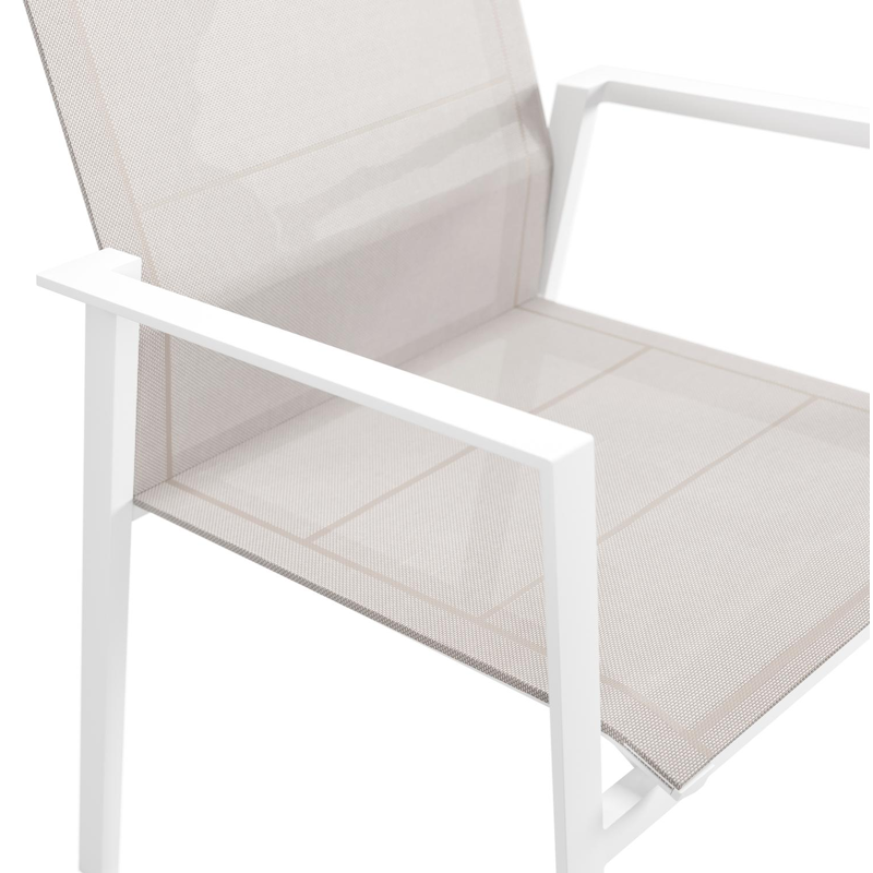 Cirello stapelbare tuinstoel in wit aluminium en beige textilene