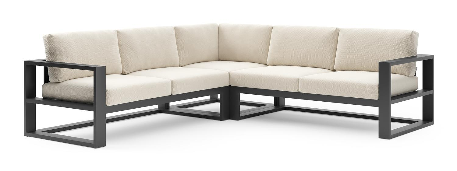 Verato loungehoek in zwart aluminium met althea off white all weather cosytica kussen