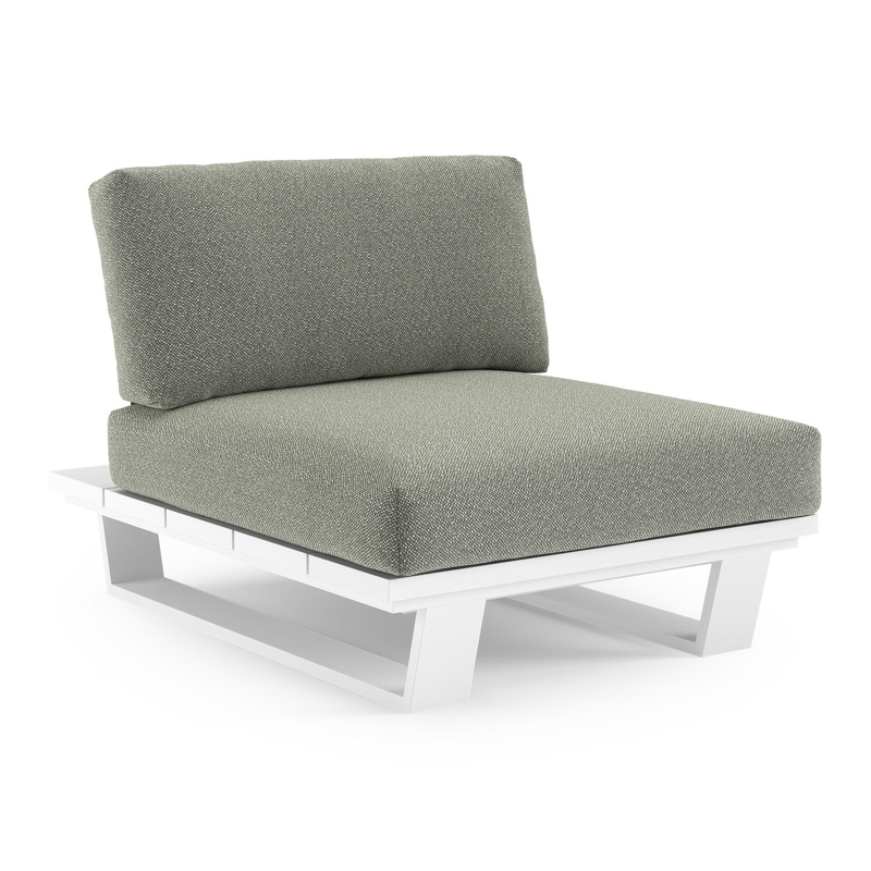 Fauteuil de jardin Pagino en aluminium blanc et coussins en all weather sunbrella® luxe savane leaf