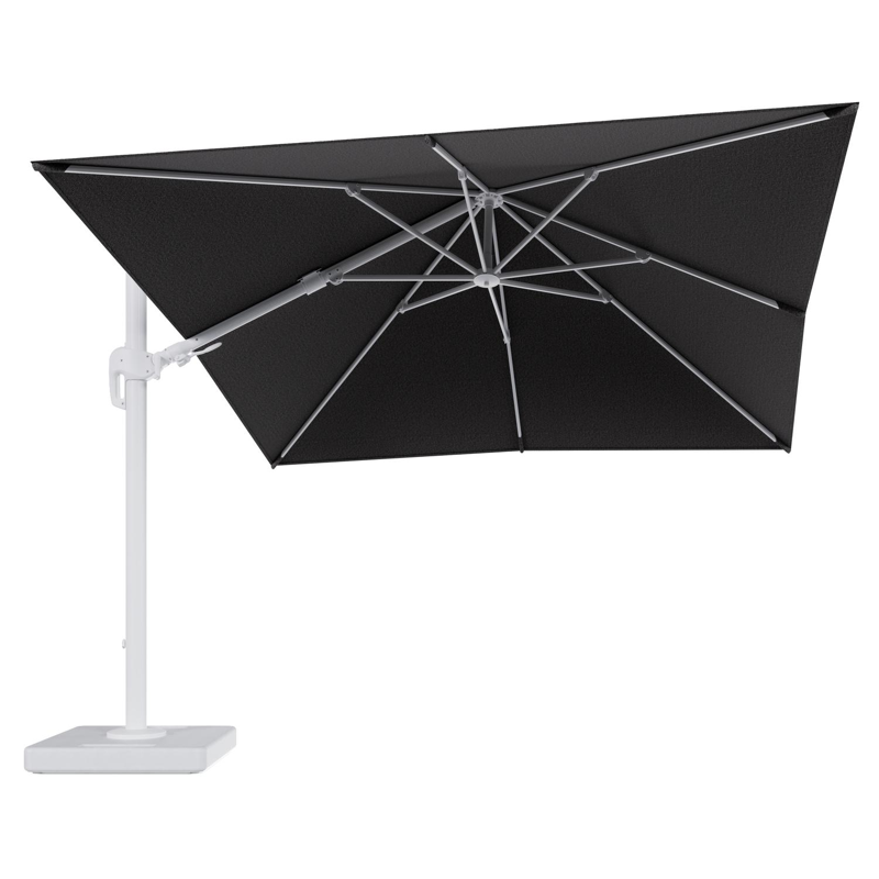 Parasol pendant Rufina avec fonction tilt en aluminium blanc et toile de parasol en All Weather Solica Firenze Tunder - Lg.1 300 x Lg.2 300 cm avec pied de parasol Lapido 160 kg