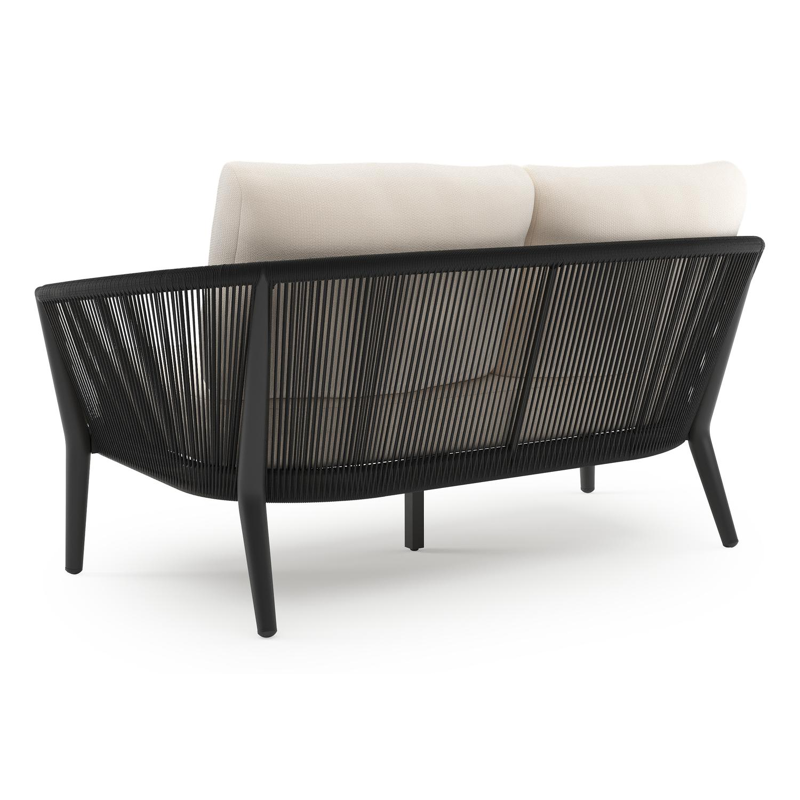 Orso loungebank in zwart aluminium en zwart verticaal geweven ronde rope met Lopi Snow all weather sunbrella® luxe kussen