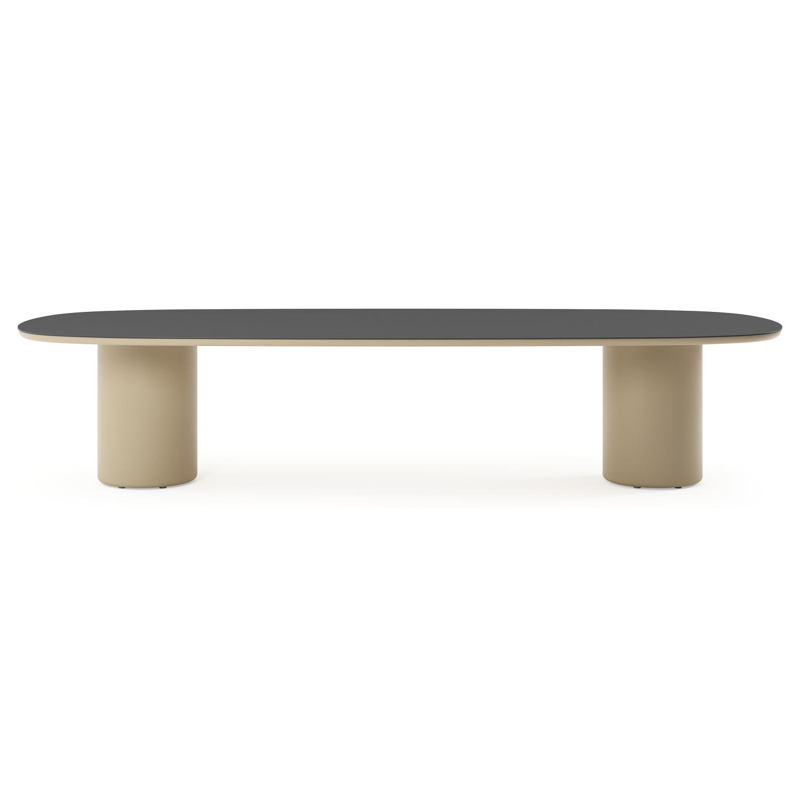 Table de jardin low dining Amico bombo en aluminium beige et céramique pleine Nero Black - Lg. 320 x Lrg. 130 x Haut. 61 cm