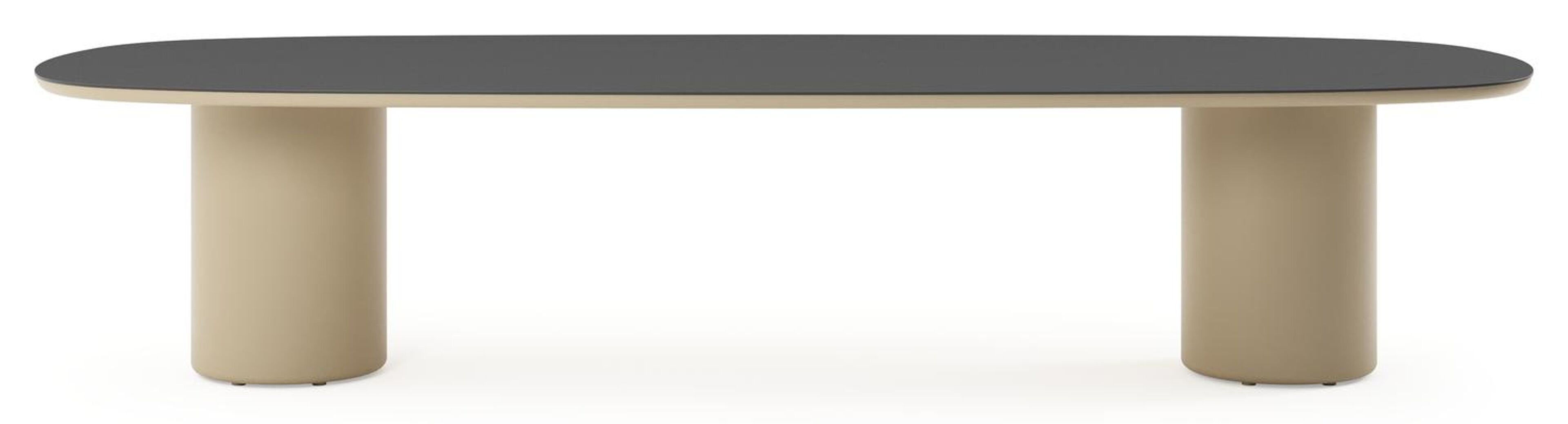 Table de jardin low dining Amico bombo en aluminium beige et céramique pleine Nero Black - Lg. 320 x Lrg. 130 x Haut. 61 cm