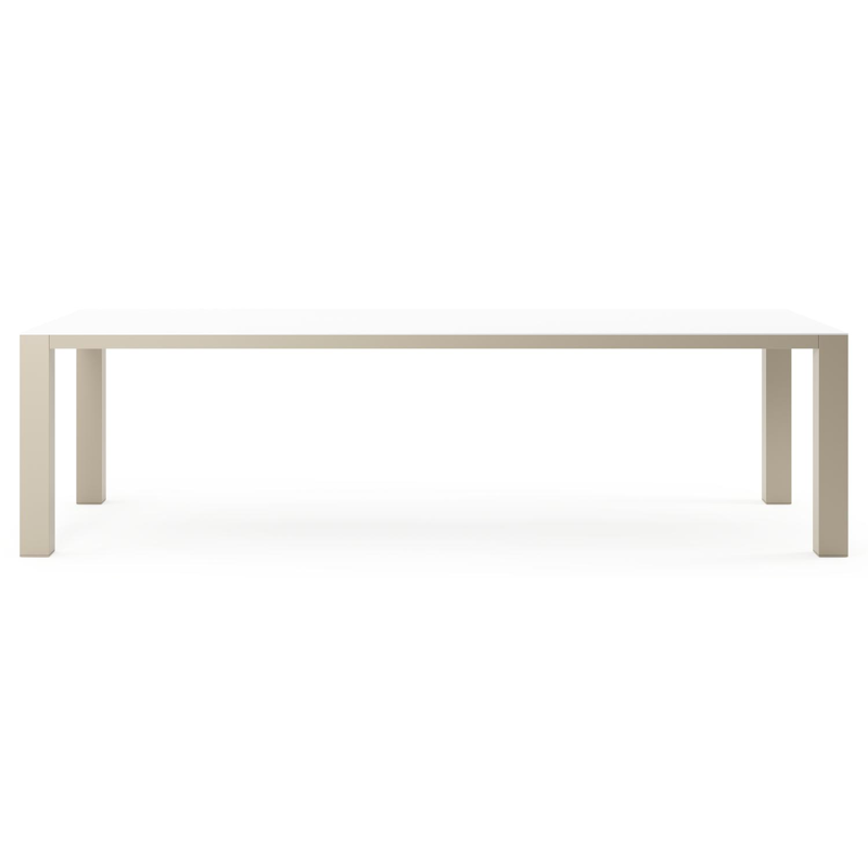 Table de jardin Nano rectangulaire en aluminium beige et céramique pleine Arctic White - Lg. 280 x Lrg. 110 x Haut. 75 cm