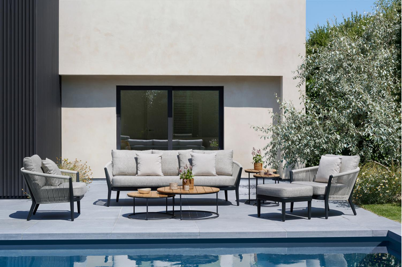 Tables basses Fano en noir aluminium et teck - Diam. 85/65 x Haut. 35/30 cm