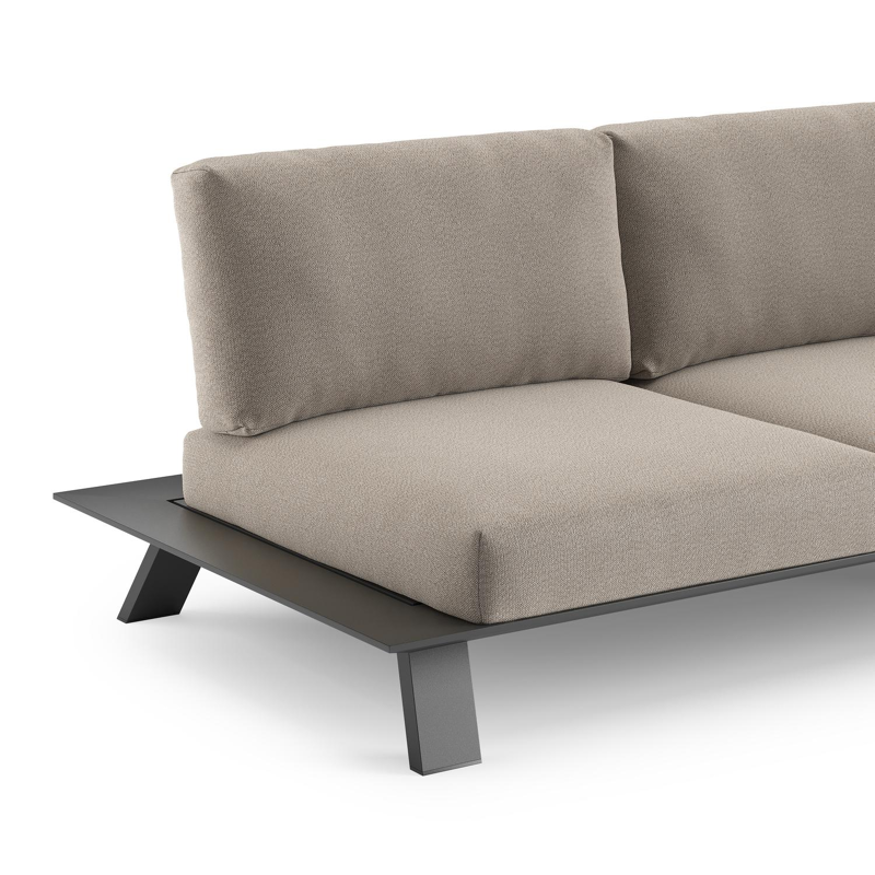 Cesano loungehoek in zwart aluminium met savane coconut all weather Sunbrella® luxe kussen