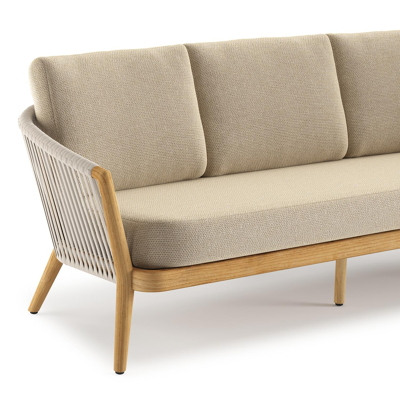 Canapé de jardin Orso en tecken corde luxe plate tissée verticalement beige et coussins en all weather cosytica Althea Camel