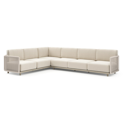 Organo loungehoek in beige aluminium en beige verticaal geweven luxe vlakke rope met althea off white all weather Cosytica kussen