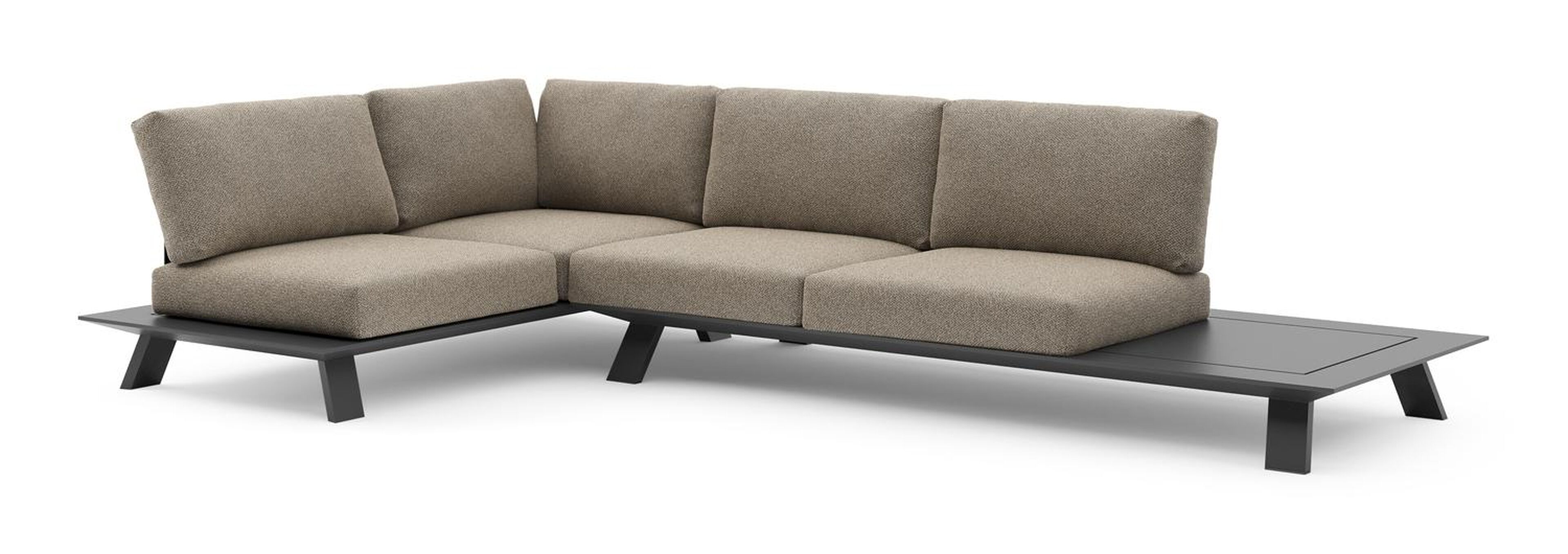 Cesano loungehoek in zwart aluminium met madagascar burch all weather Cosytica kussen