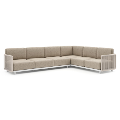 Organo loungehoek in wit aluminium en beige verticaal geweven luxe vlakke rope met bora jungle all weather Cosytica kussen