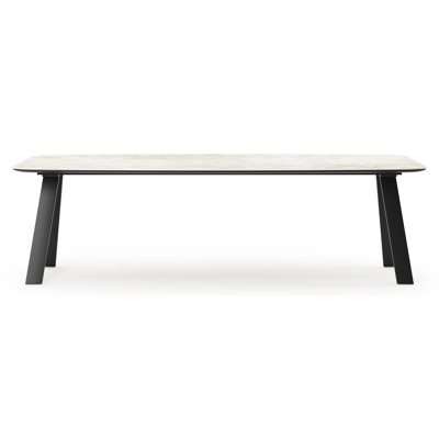 Table de jardin Cesano forme de bateau en aluminium noir et céramique pleine Rapolano Lg. 255 x Lrg. 115 cm