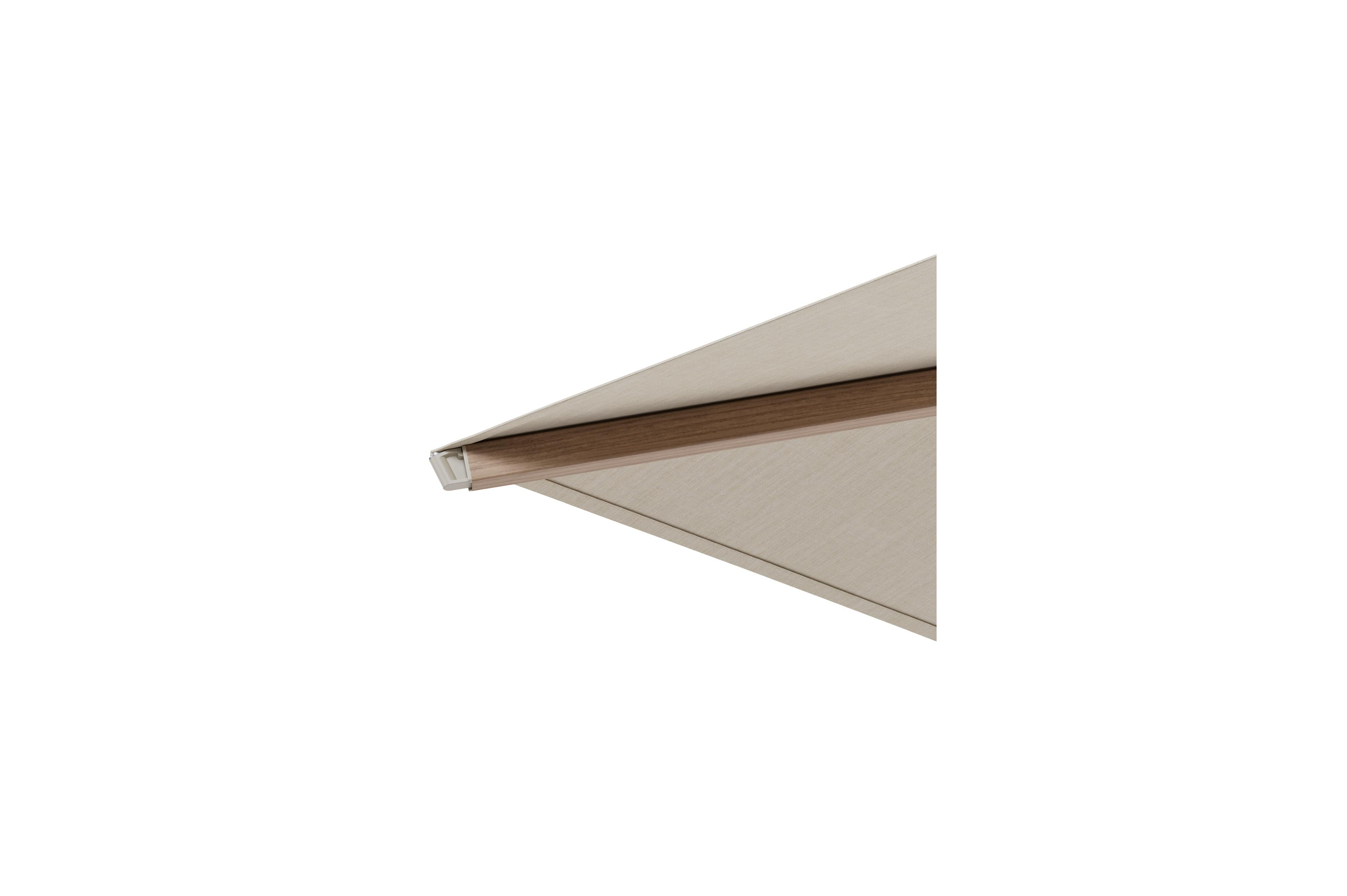 Solino staanparasol in aluminium houtlook met beige all weather sunbrella® premium parasoldoek - L1 400 x L2 400 cm (zonder voet)