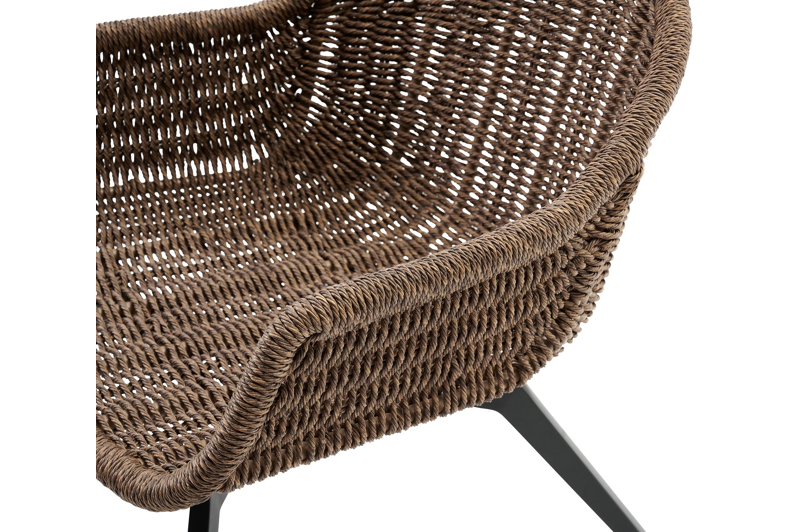 Fauteuil de jardin Pagino 1-pl en aluminium noir et résine tressée brun