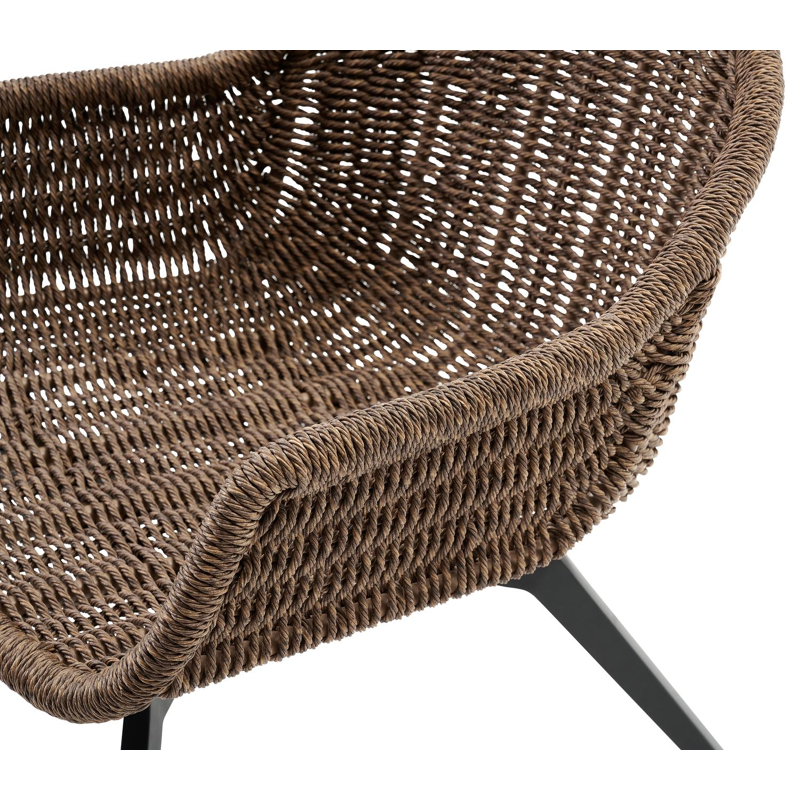 Pagino loungezetel 1-zit in zwart aluminium en bruin wicker