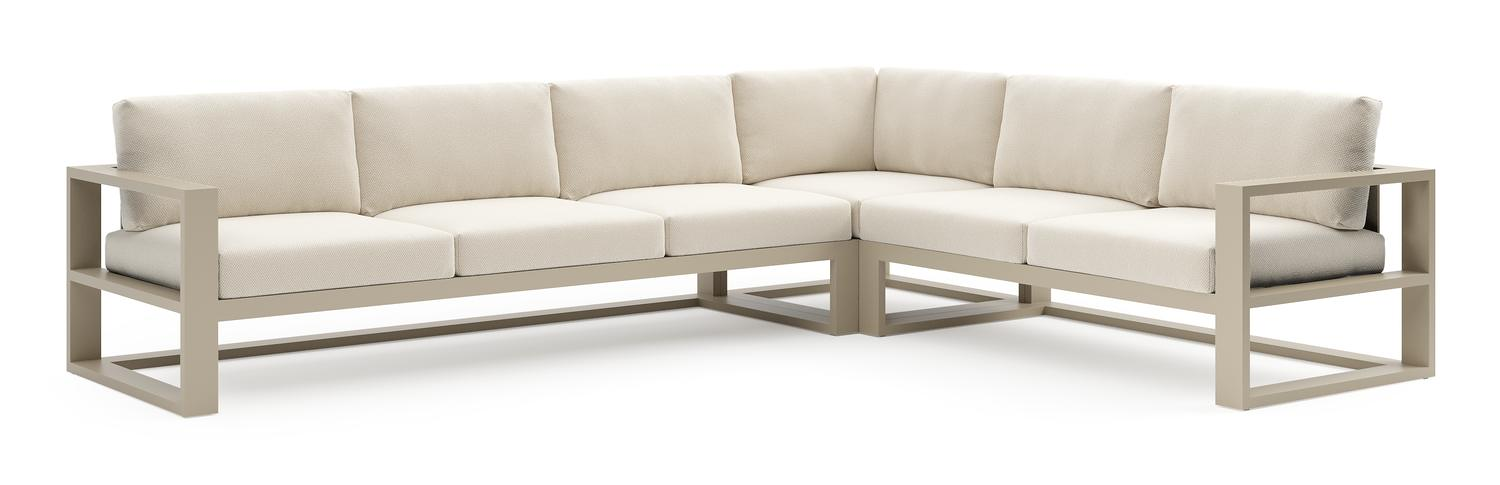 Verato loungehoek in beige aluminium met althea off white all weather cosytica kussen