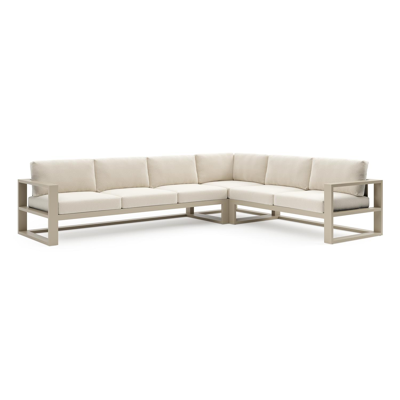 Verato loungehoek in beige aluminium met althea off white all weather cosytica kussen