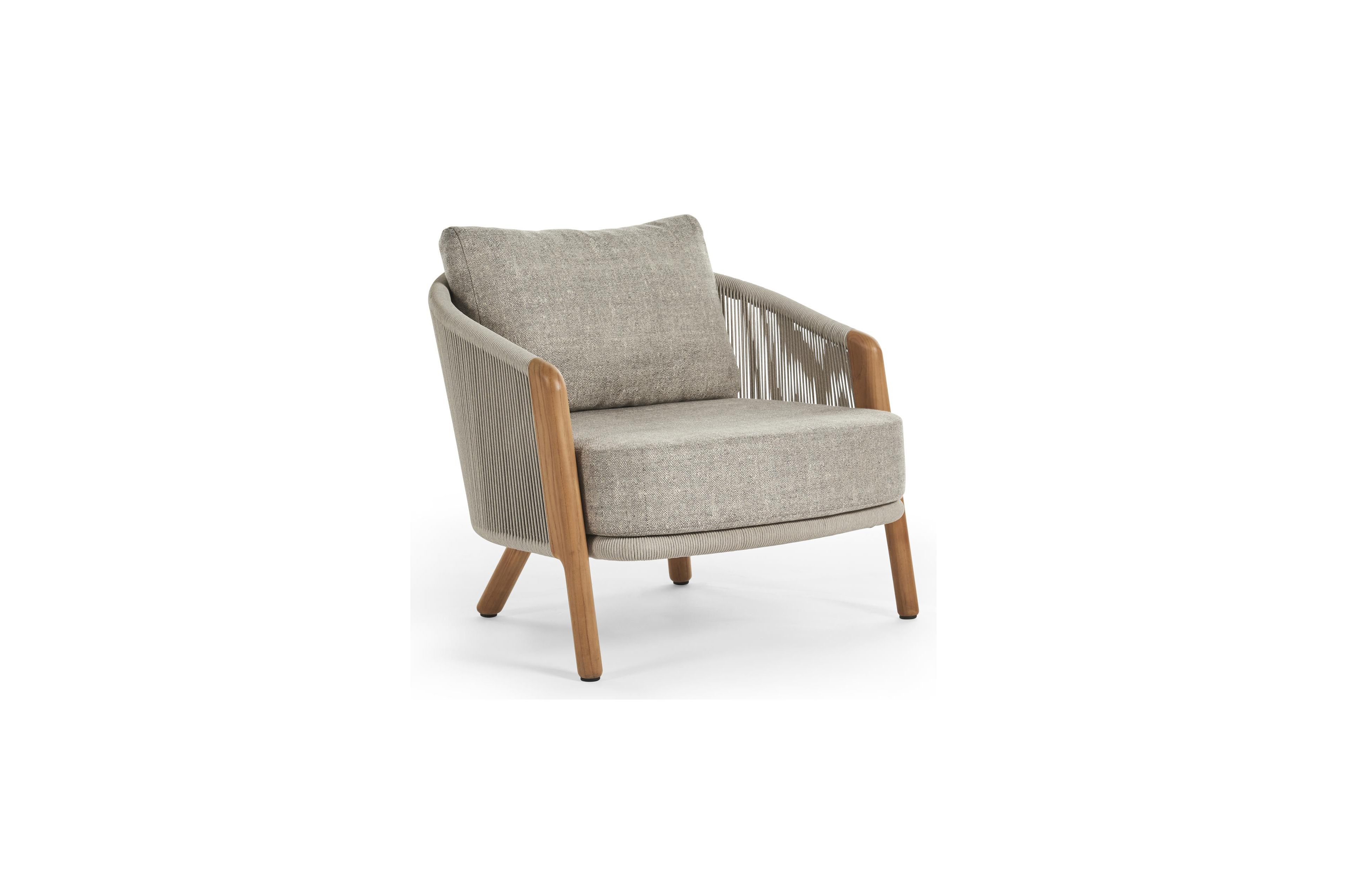 Gardo loungestoel 1-zit in teak en rope met chartres pewter all weather sunbrella® luxe kussen