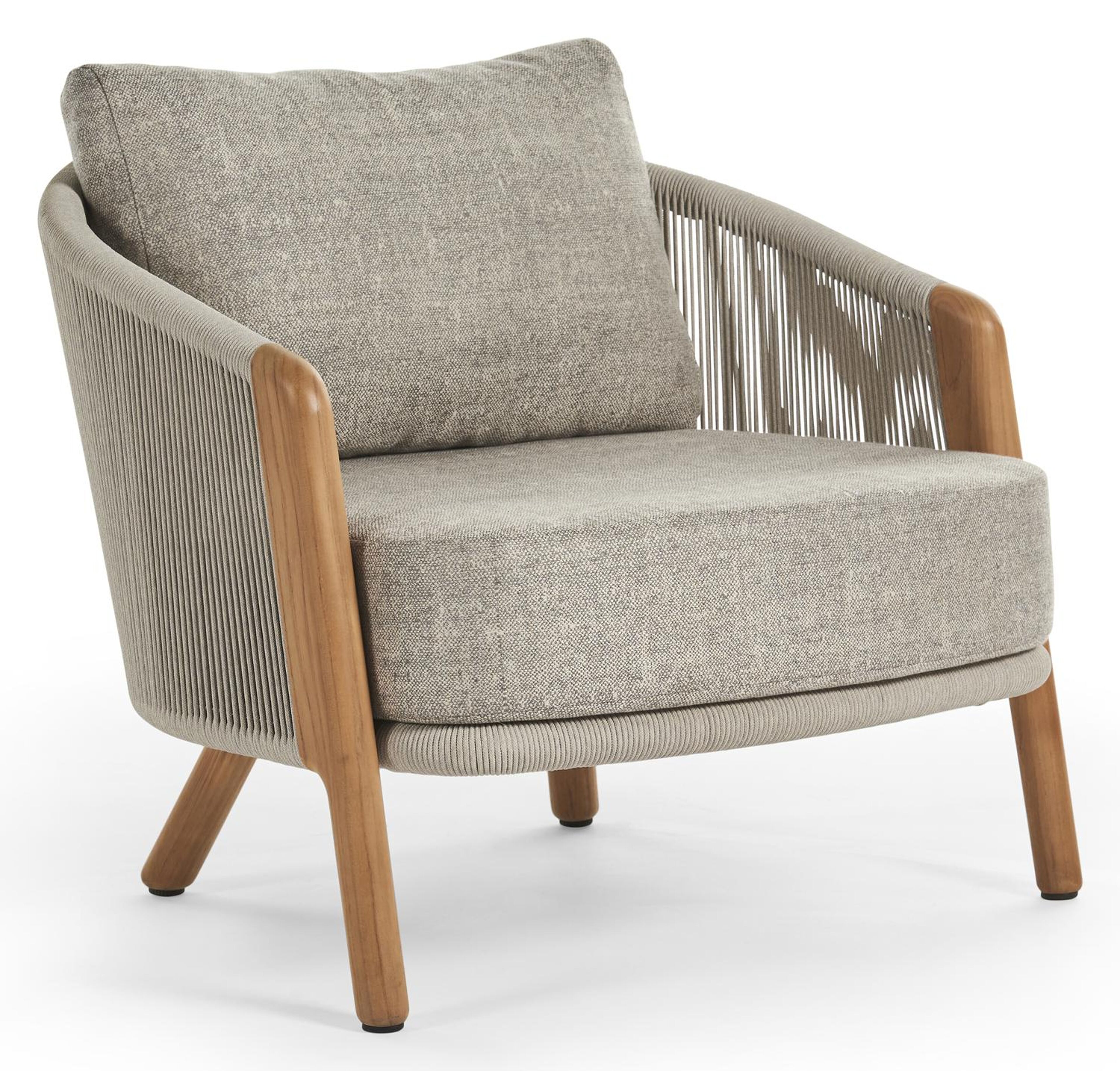 Gardo loungestoel 1-zit in teak en rope met chartres pewter all weather sunbrella® luxe kussen