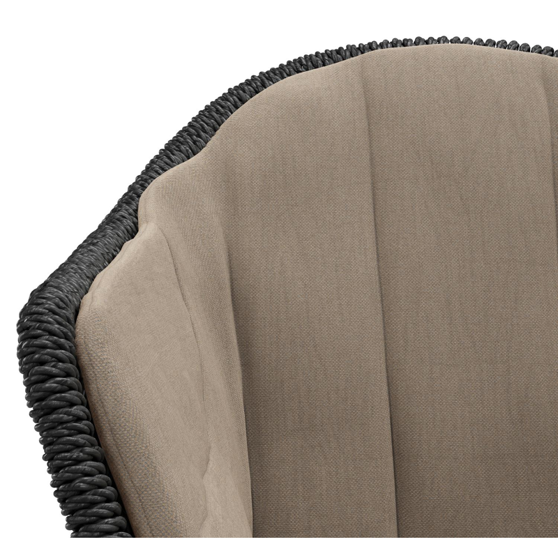 Pagino tuinstoel in wit aluminium en zwart ronde wicker met zitkussen in All Weather Sunbrella® Luxe Natte Heather Grey