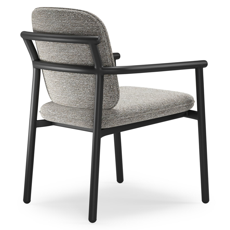 Bono stapelbare tuinstoel in zwart aluminium met stoelkussen in All Weather Sunbrella® Luxe Tundra Pepper
