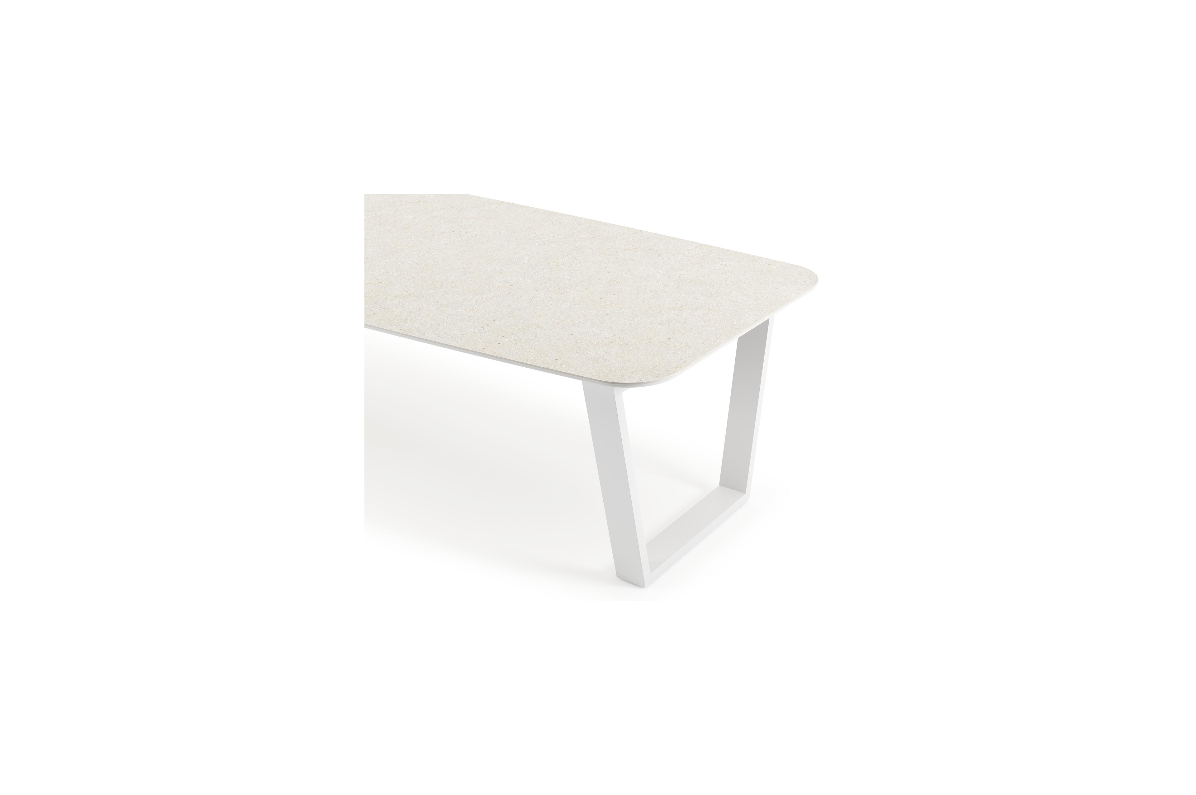 Pagino tuintafel in wit aluminium en volkeramiek shilin - L 315 x B 115 x H 74 cm