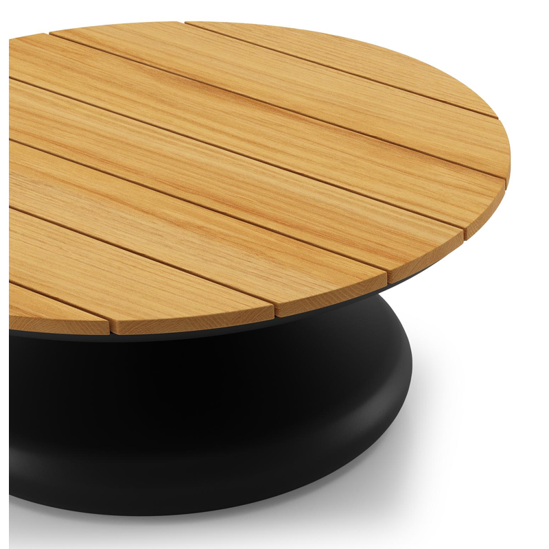 Bomero loungetafel rond in zwart aluminium en teak - Dia. 84 x H 32.2 cm