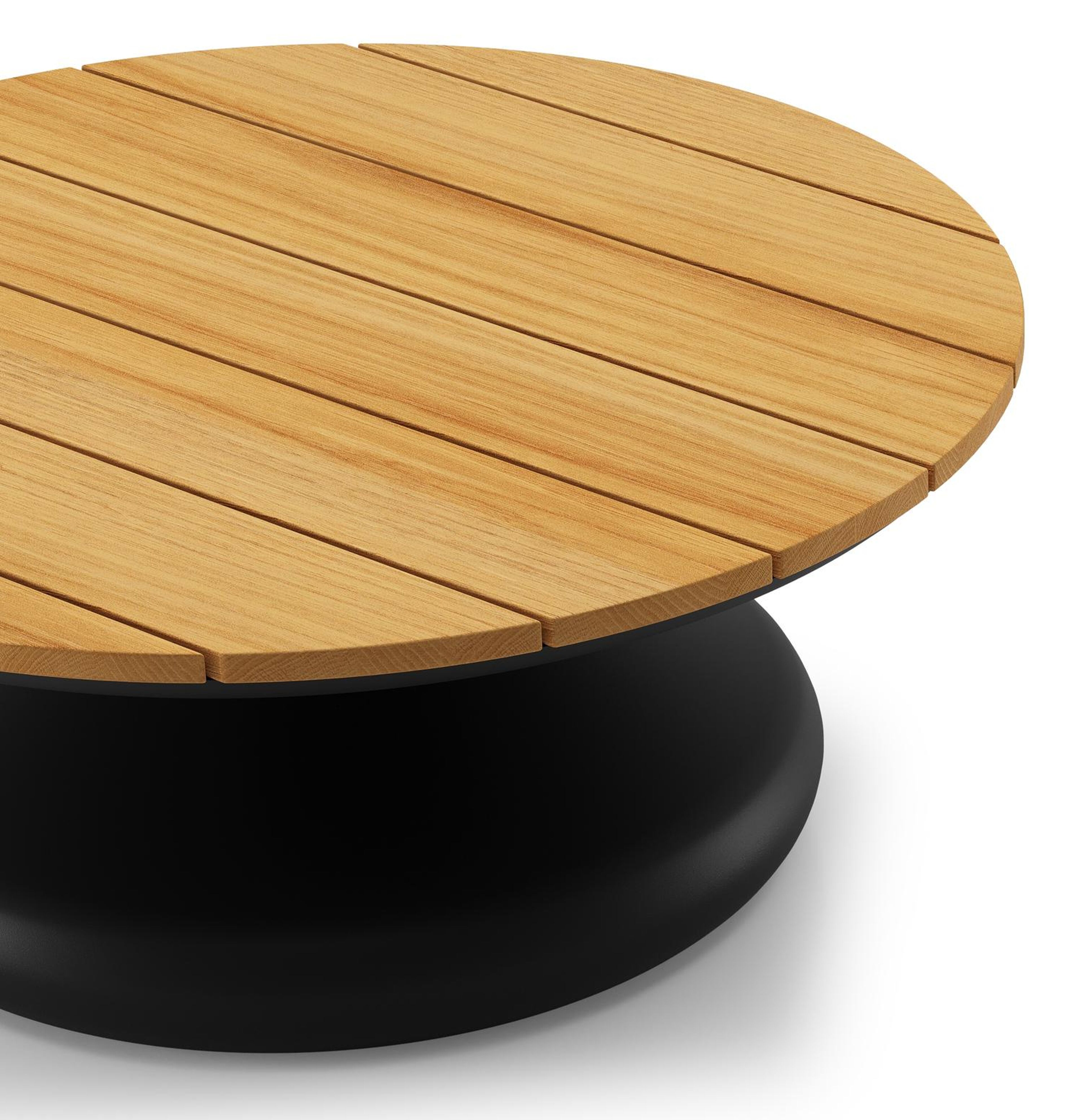 Table de basse Bomero ronde en aluminium noir et teck - Diam. 84 x Haut. 32.2 cm