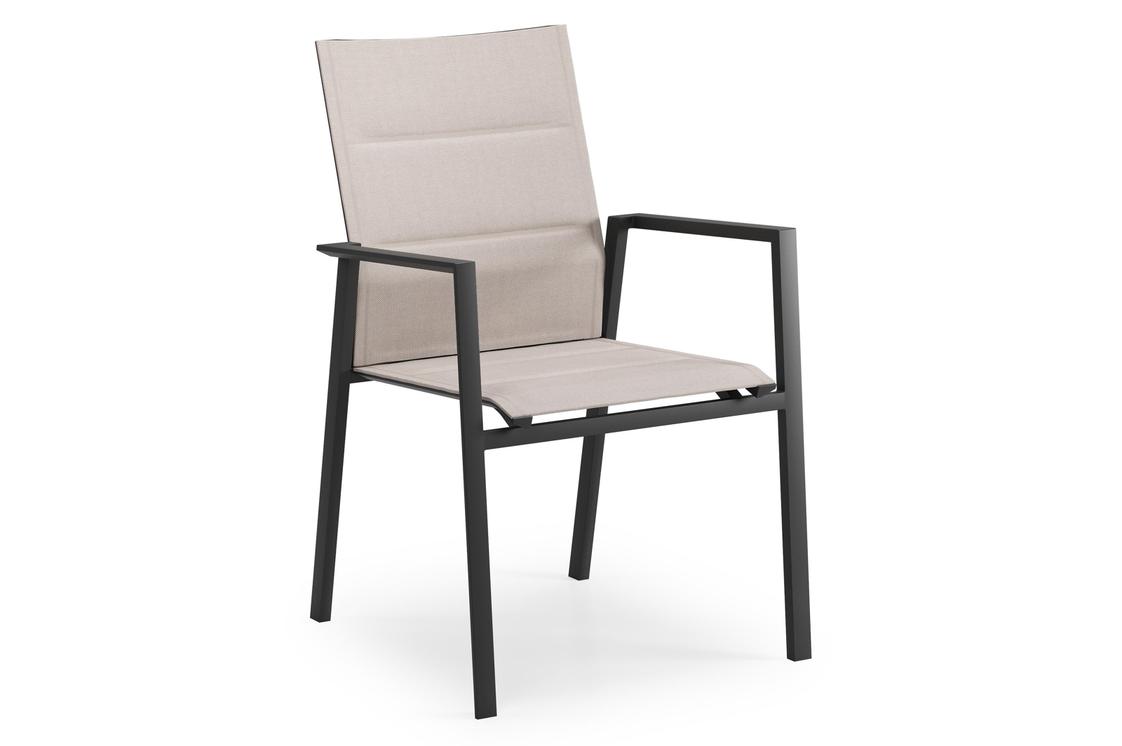 Cirello stapelbare tuinstoel in zwart aluminium en beige dubbele textilene