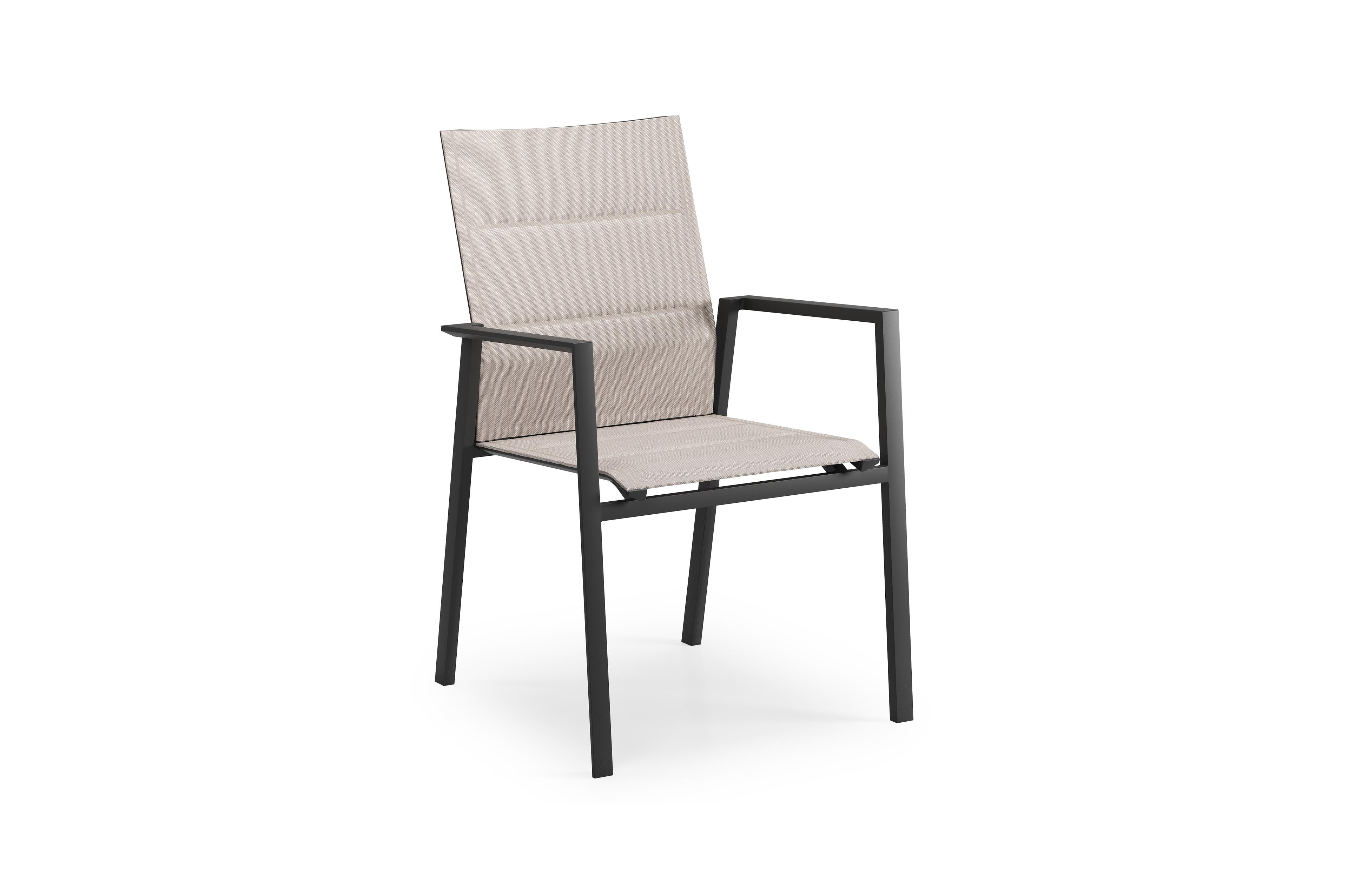 Cirello stapelbare tuinstoel in zwart aluminium en beige dubbele textilene