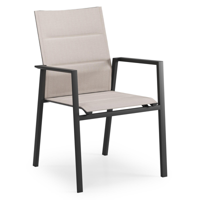 Cirello stapelbare tuinstoel in zwart aluminium en beige dubbele textilene