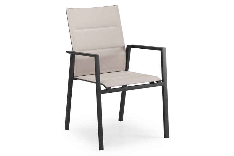 Cirello stapelbare tuinstoel in zwart aluminium en beige dubbele textilene