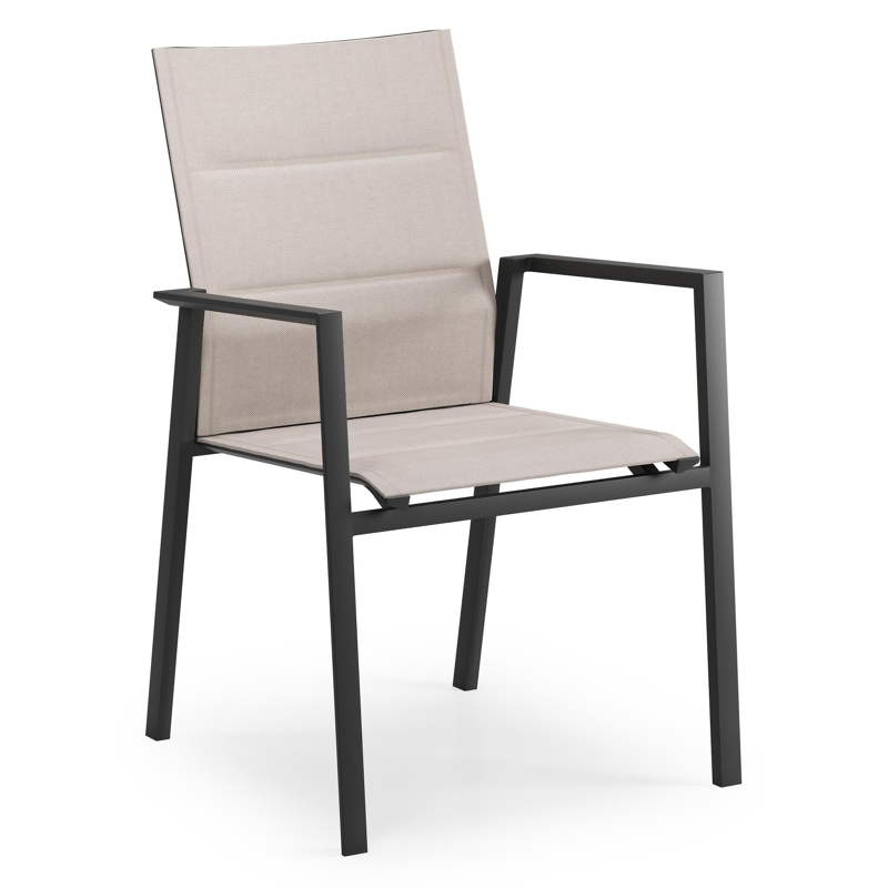 Cirello stapelbare tuinstoel in zwart aluminium en beige dubbele textilene