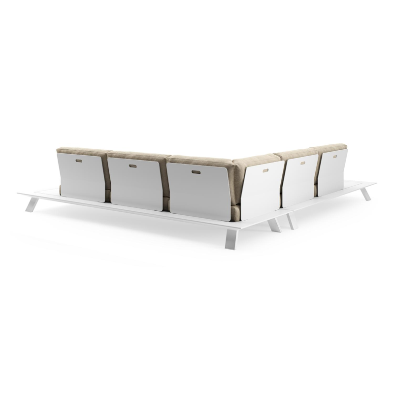 Salon de jardin d'angle Cesano en aluminium blanc et coussin en all weather Cosytica althea camel