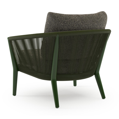 Orso loungestoel in groen aluminium en groen verticaal geweven ronde rope met Marbella Tunder all weather cosytica kussen