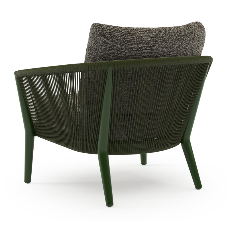 Orso loungestoel in groen aluminium en groen verticaal geweven ronde rope met Marbella Tunder all weather cosytica kussen