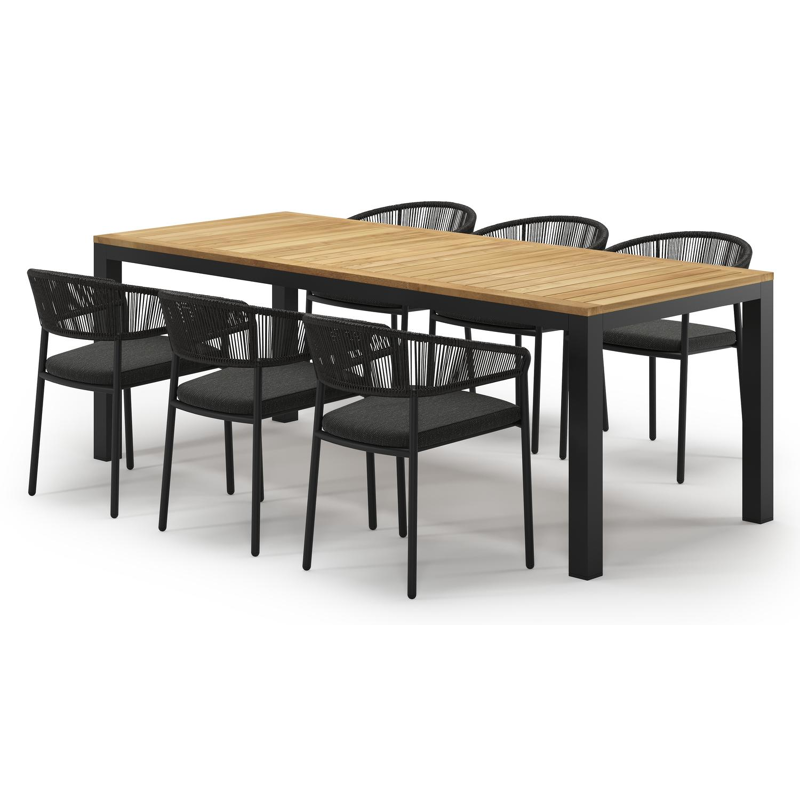 Varese tuinset in zwart aluminium en teak met 6 Zamora tuinstoelen